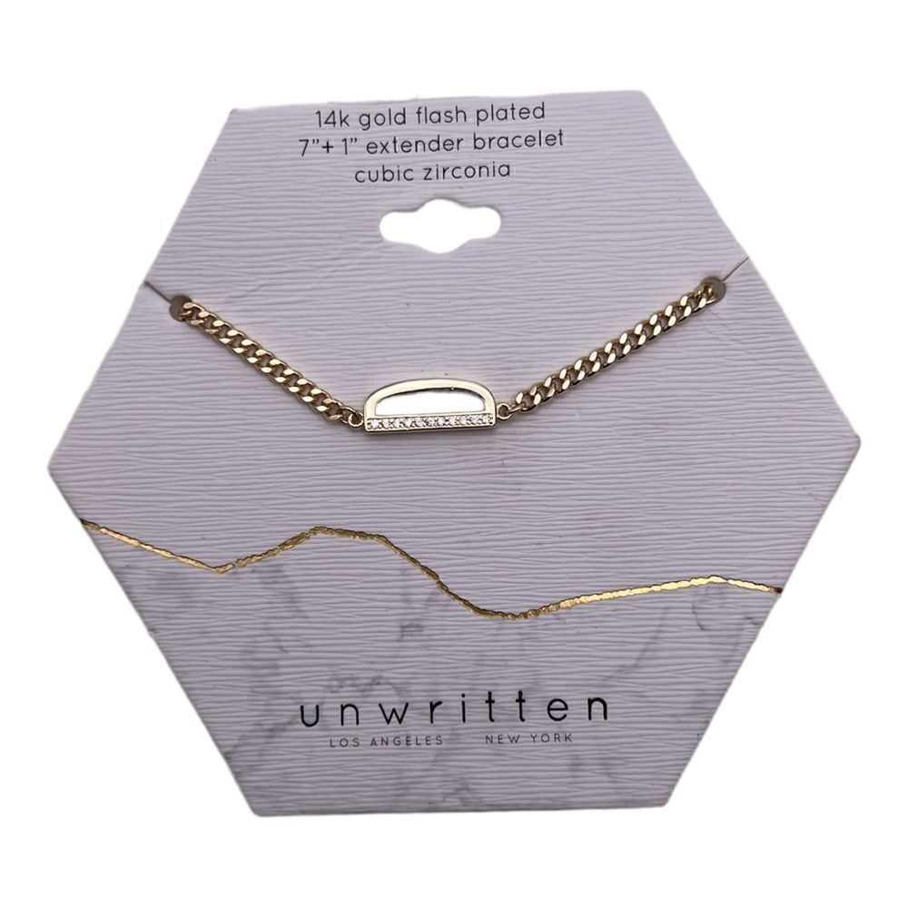 Unwritten Cubic Zirconia Initial Link Bracelet 14K Gold Plated "D" NWT